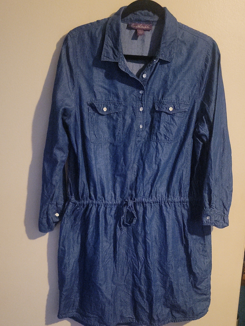 Gloria Vanderbilt Chambray Drawstring Shirt Dress - Denim Blue - Picture 3 of 4